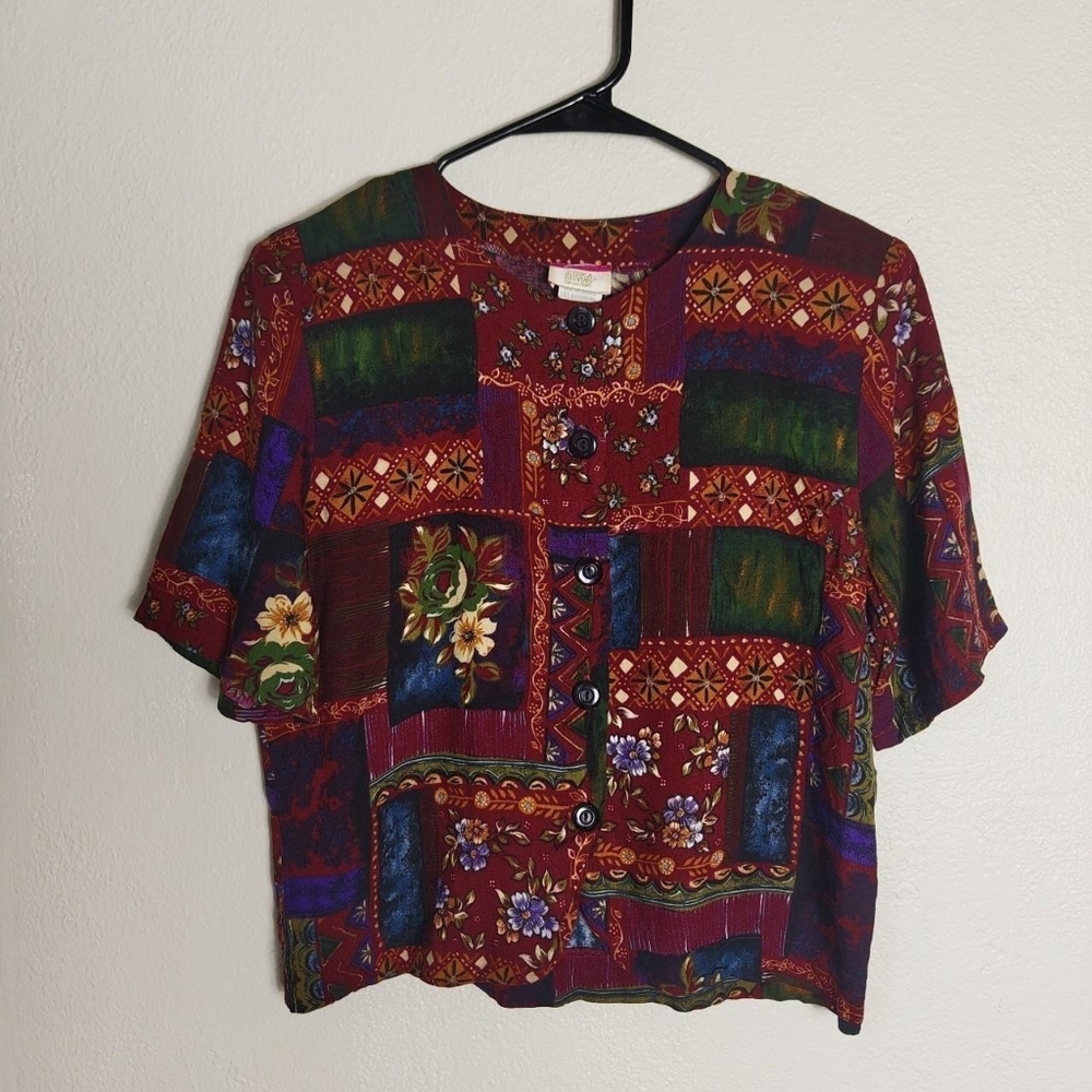 Vintage 80s Buttoned Patchwork Orange, Burgundy, … - image 5